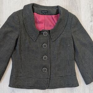 Chapter One Classic Office Black & White Patterned Blazer with Pink Lining Sz 8